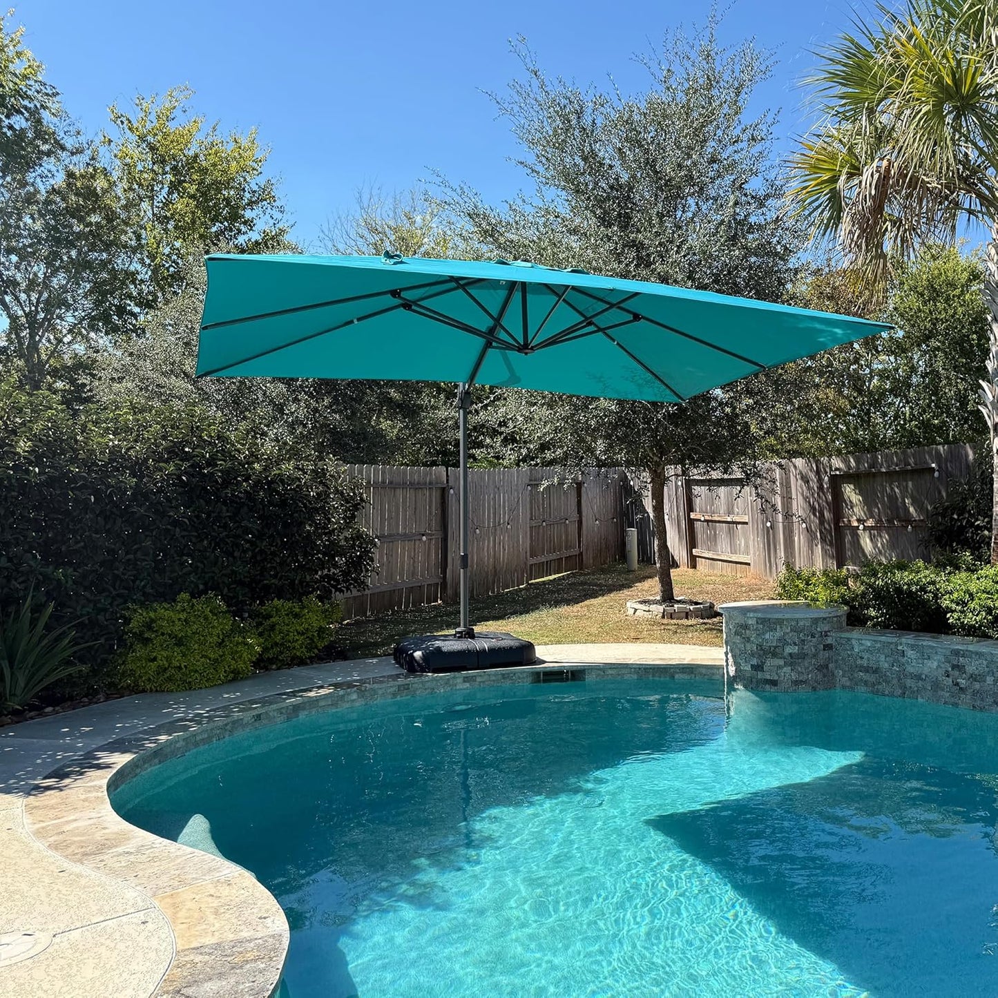 SUNGUARD UMBRELLAS Square Cantilever Patio Umbrella, 360-Degree Rotating Offset Outdoor Umbrella with Aluminum Frame, Crank Lift, Manual Tilt, Cross Base Included, Beige
