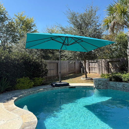 SUNGUARD UMBRELLAS Square Cantilever Patio Umbrella, 360-Degree Rotating Offset Outdoor Umbrella with Aluminum Frame, Crank Lift, Manual Tilt, Cross Base Included, Beige